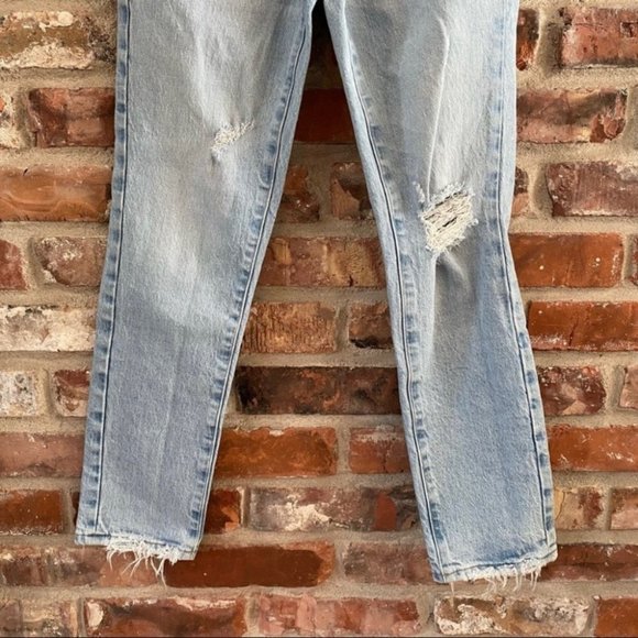 Good American Crossover Waist Distressed Skinny Jeans Blue 691 Light Wash - Picture 6 of 10